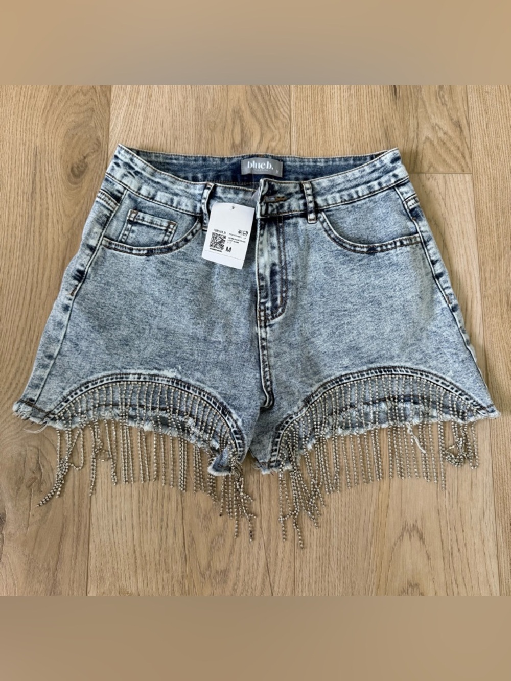 Forever 21 Light Blue Acid Wash Denim Fringe Shorts